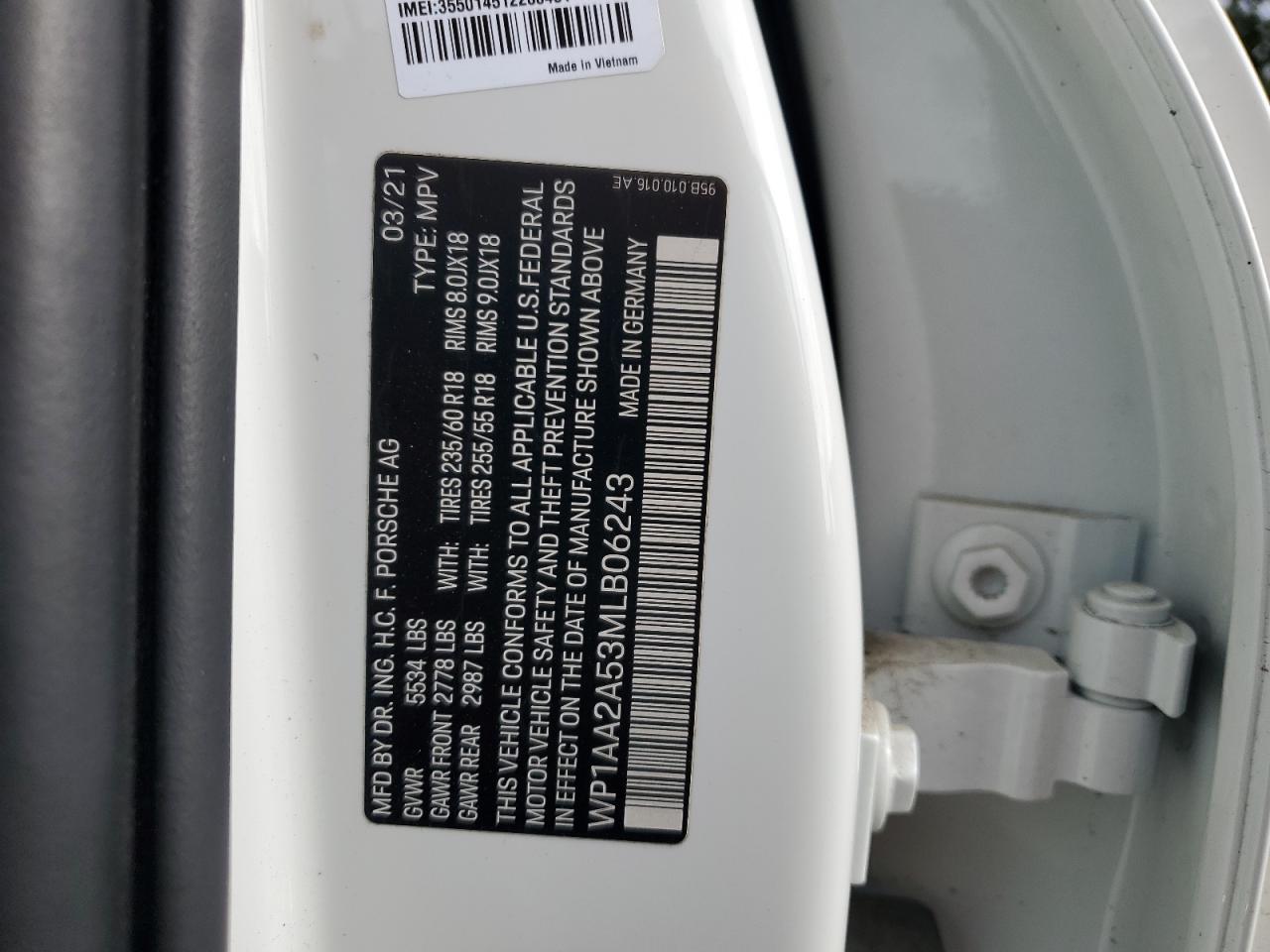 2021 Porsche Macan VIN: WP1AA2A53MLB06243 Lot: 92328935