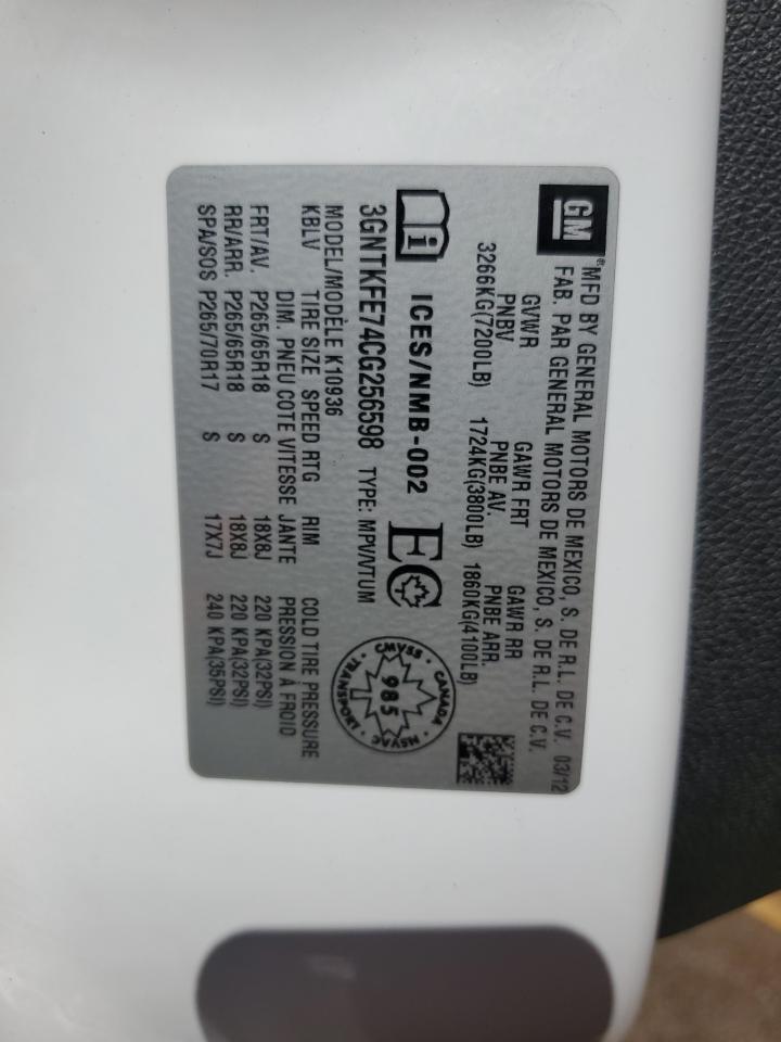 2012 Chevrolet Avalanche Lt VIN: 3GNTKFE74CG256598 Lot: 84282825