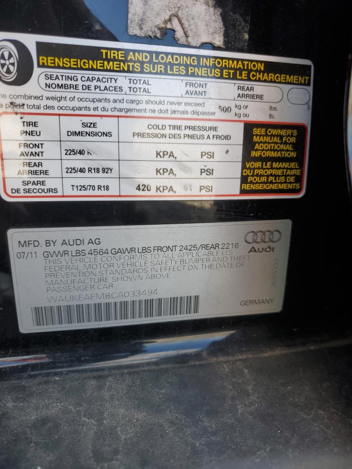 2012 Audi A3 Premium Plus VIN: WAUKEAFM8CA033494 Lot: 87370065