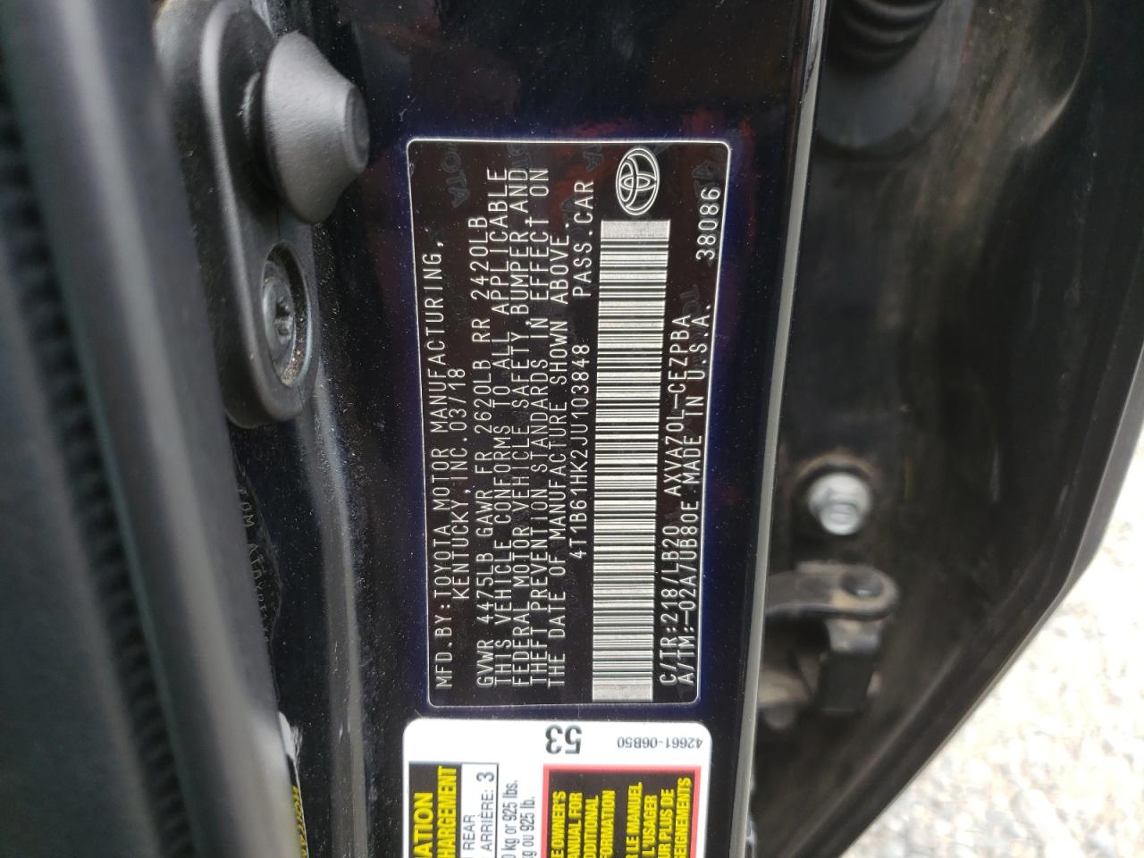 2018 Toyota Camry Xse VIN: 4T1B61HK2JU103848 Lot: 84803725