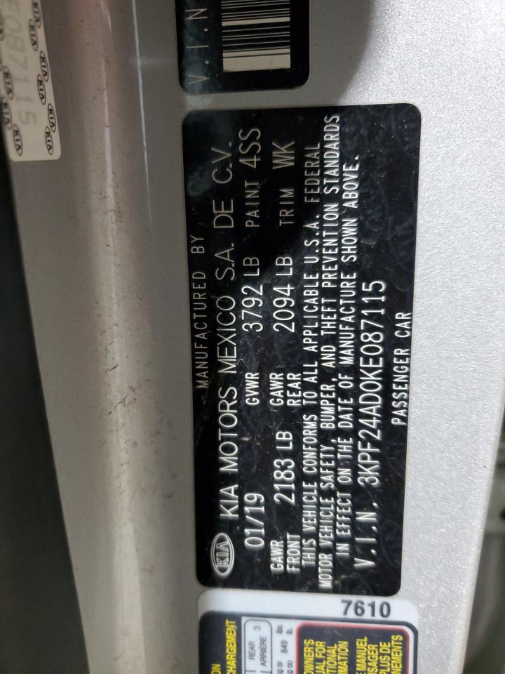 2019 Kia Forte Fe VIN: 3KPF24AD0KE087115 Lot: 86819975