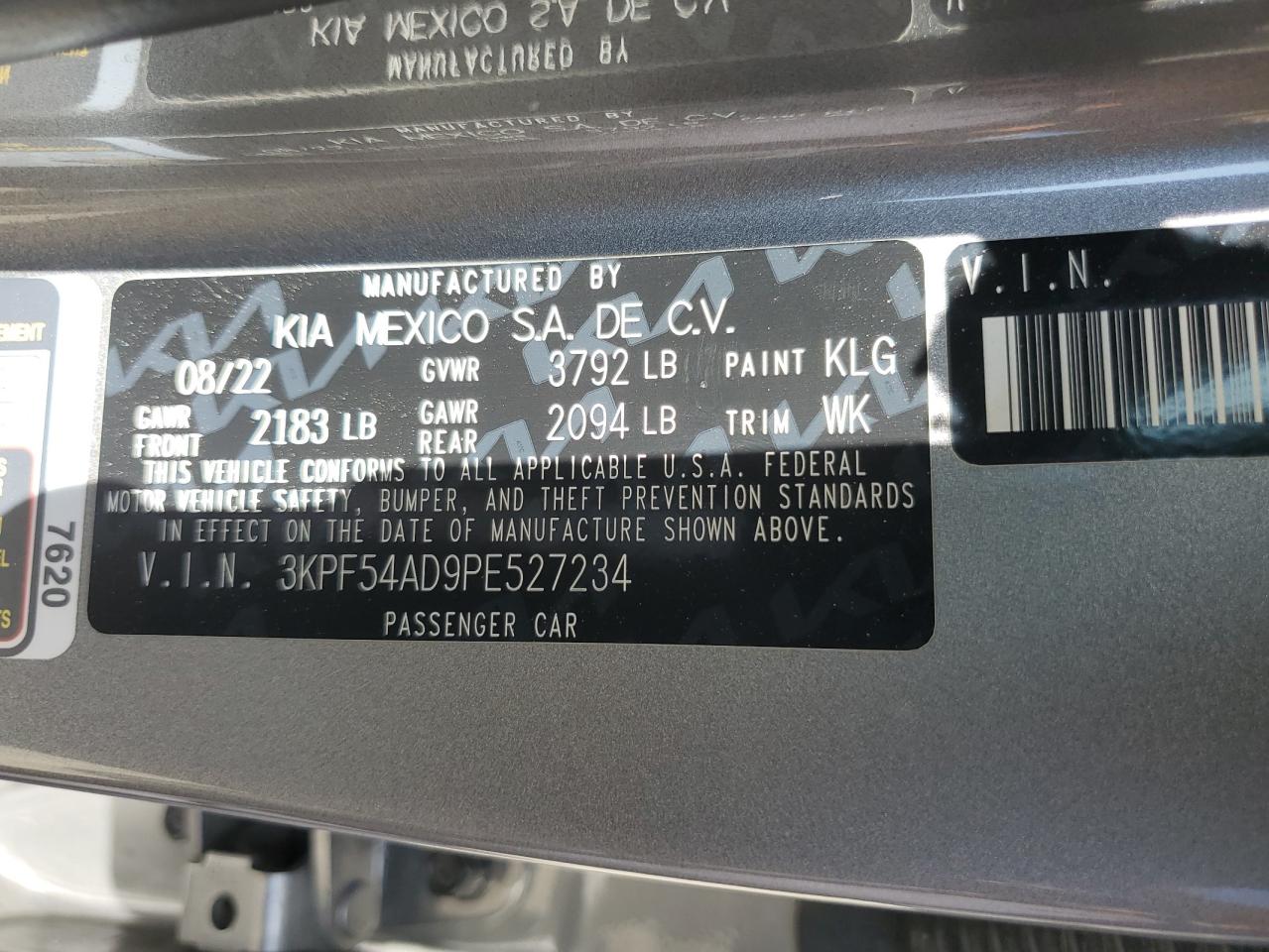 2023 Kia Forte Gt Line VIN: 3KPF54AD9PE527234 Lot: 89647595