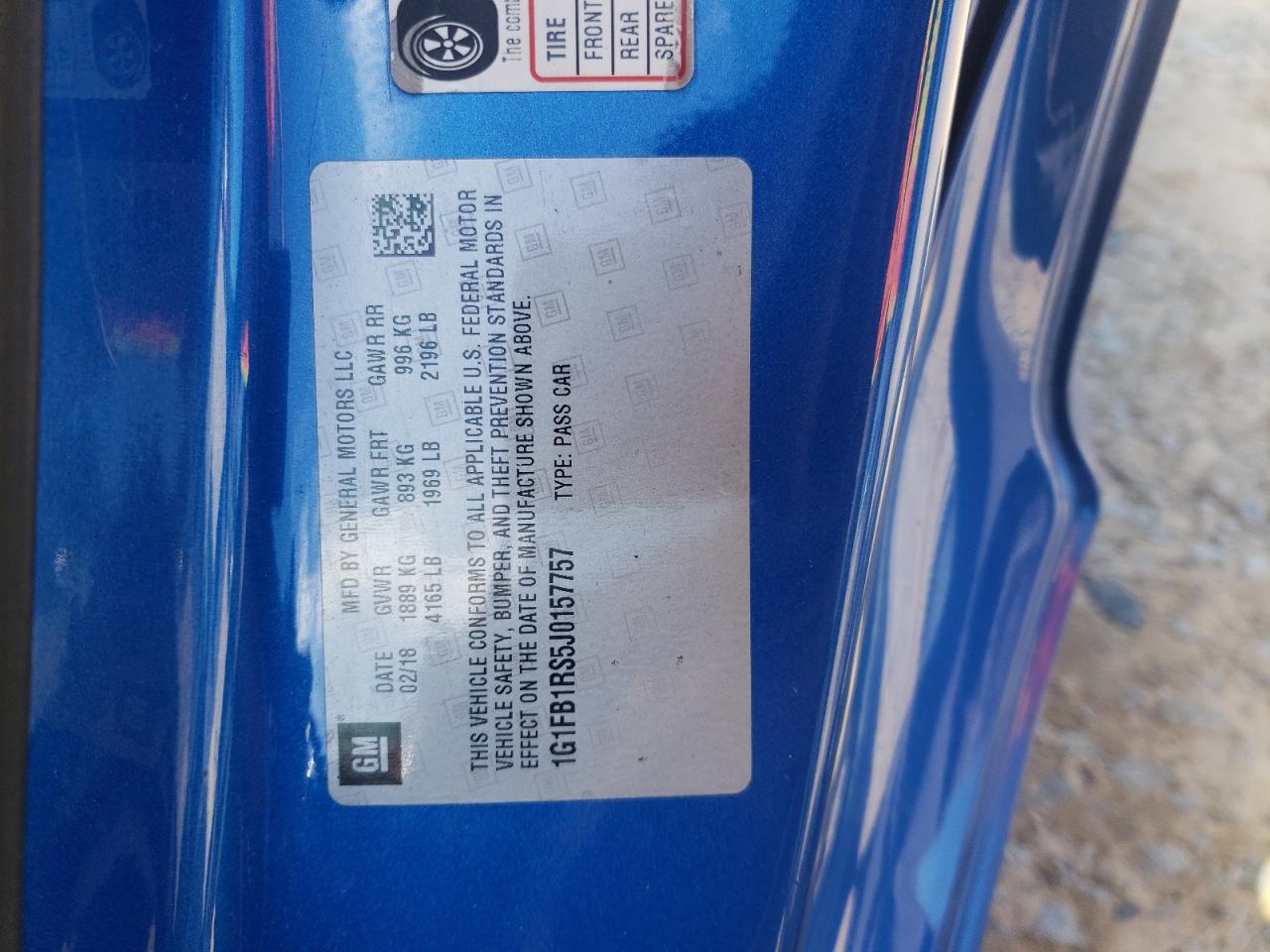 2018 Chevrolet Camaro Lt VIN: 1G1FB1RS5J0157757 Lot: 85641765