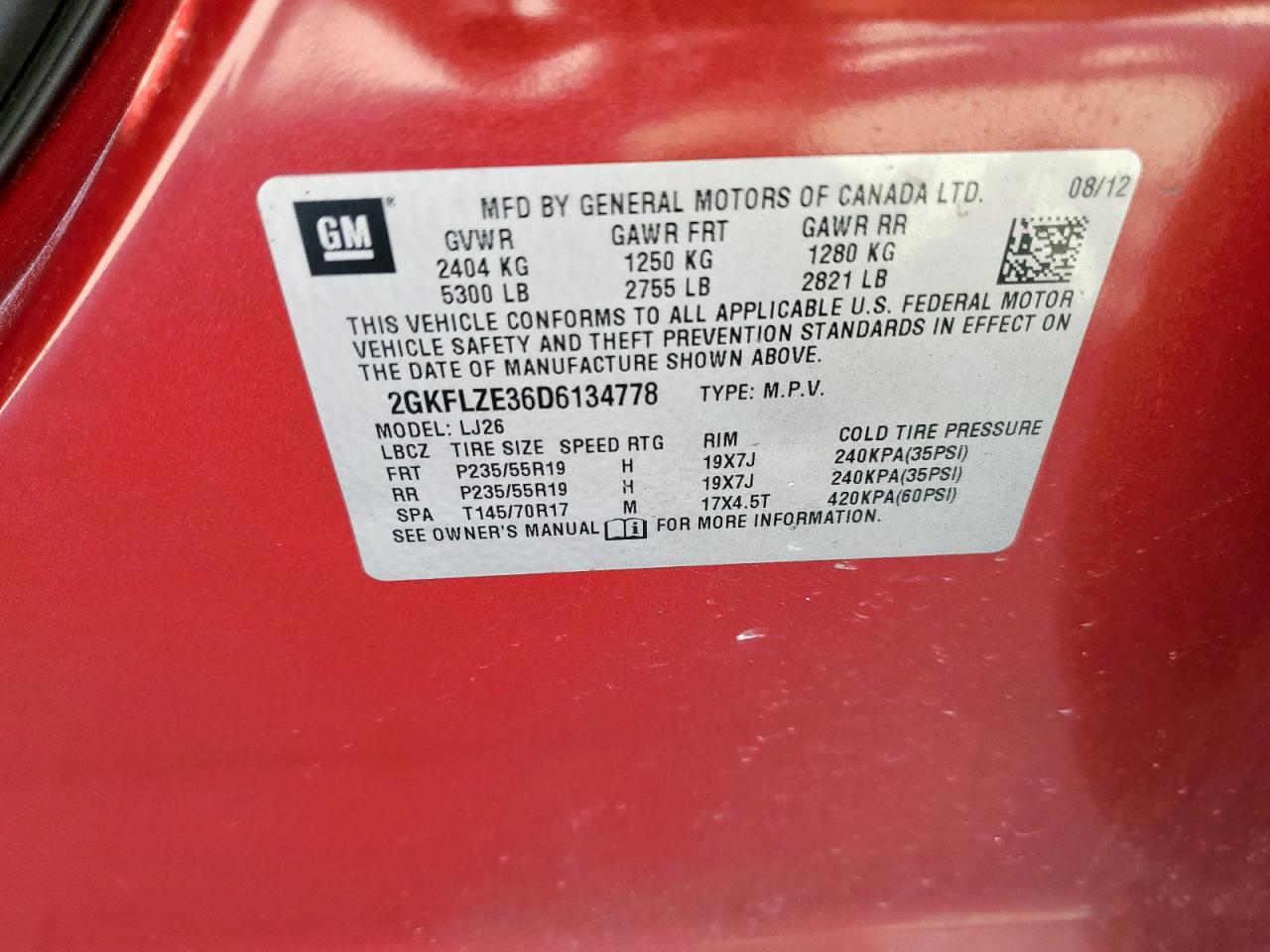 2013 GMC Terrain Denali VIN: 2GKFLZE36D6134778 Lot: 81910425