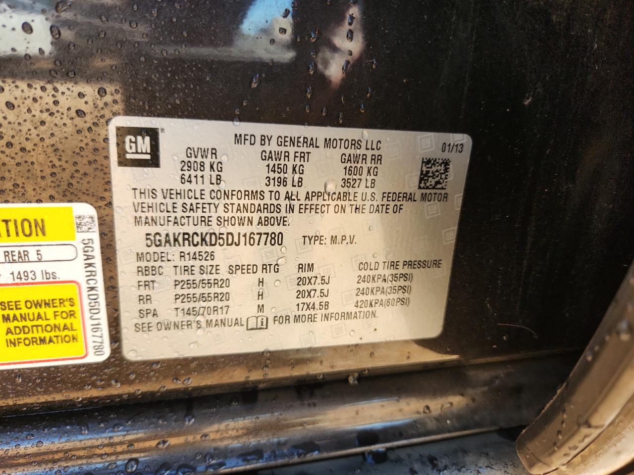 2013 Buick Enclave VIN: 5GAKRCKD5DJ167780 Lot: 85001785