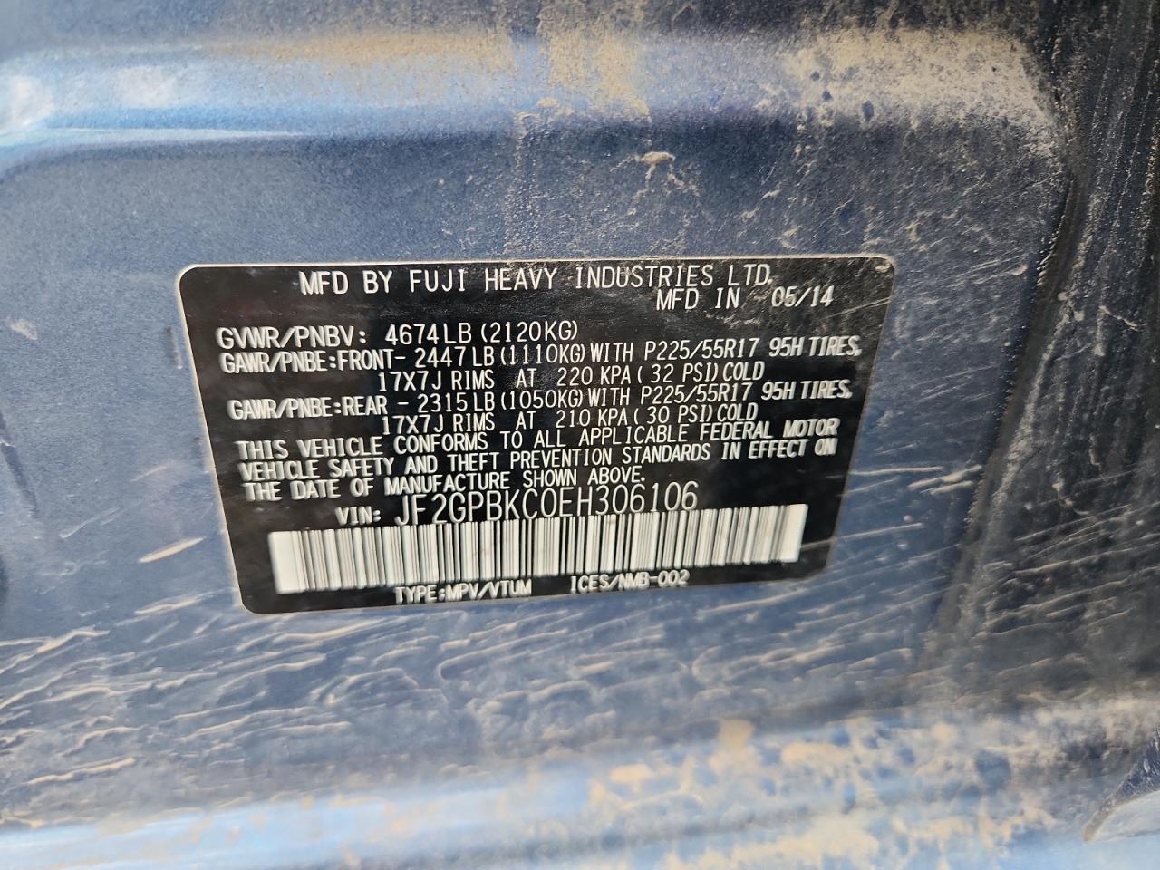 2014 Subaru Xv Crosstrek 2.0I Hybrid Touring VIN: JF2GPBKC0EH306106 Lot: 85333075