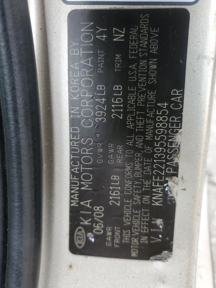 2009 Kia Spectra Ex VIN: KNAFE221395Y98854 Lot: 86154835