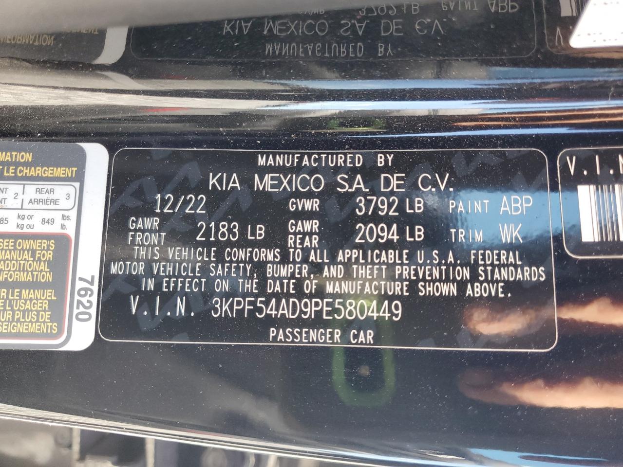 2023 Kia Forte Gt Line VIN: 3KPF54AD9PE580449 Lot: 82424805