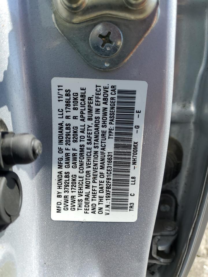 2012 Honda Civic Ex VIN: 19XFB2F81CE316631 Lot: 81899185