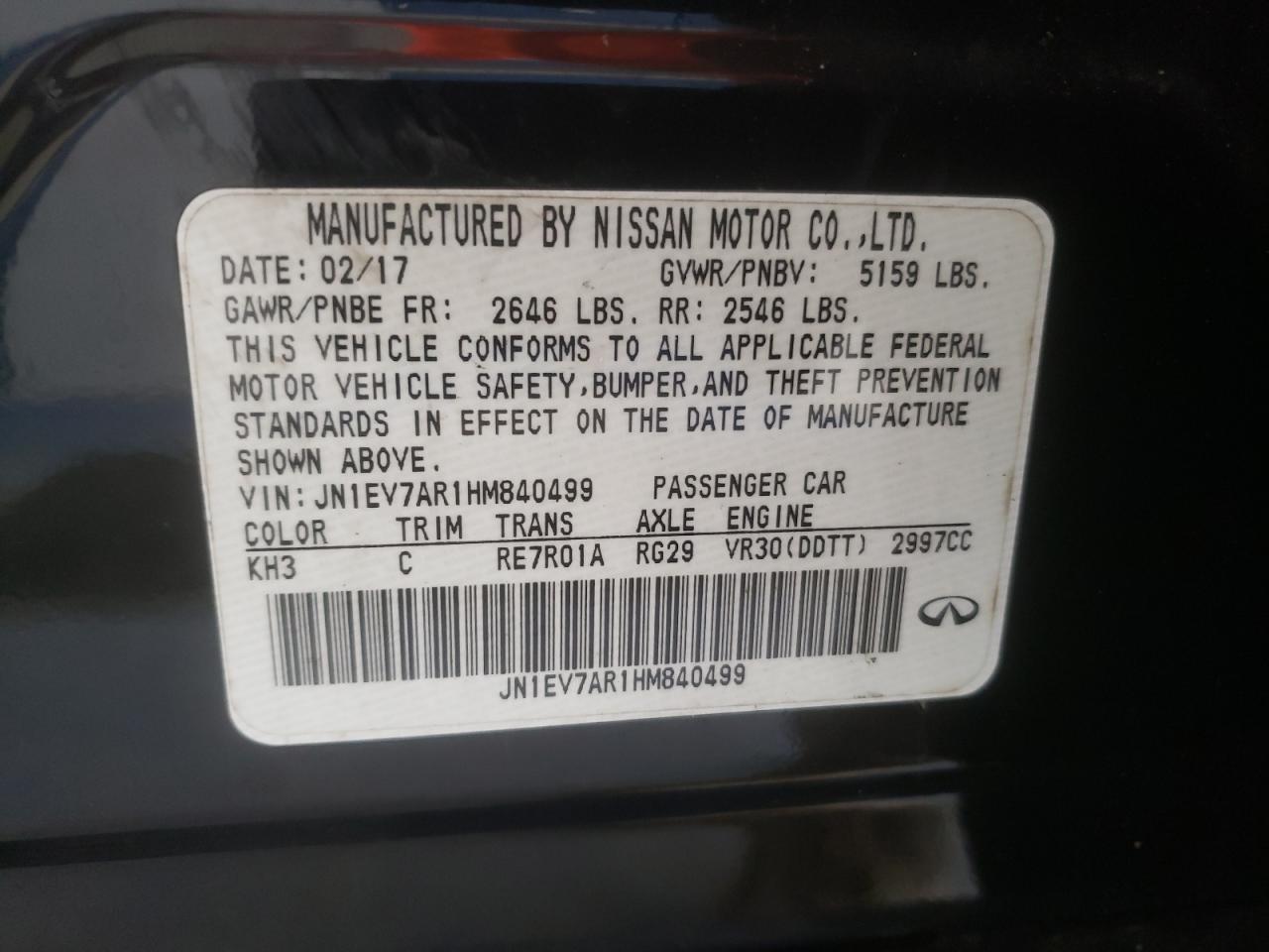 2017 Infiniti Q50 Premium VIN: JN1EV7AR1HM840499 Lot: 86457585