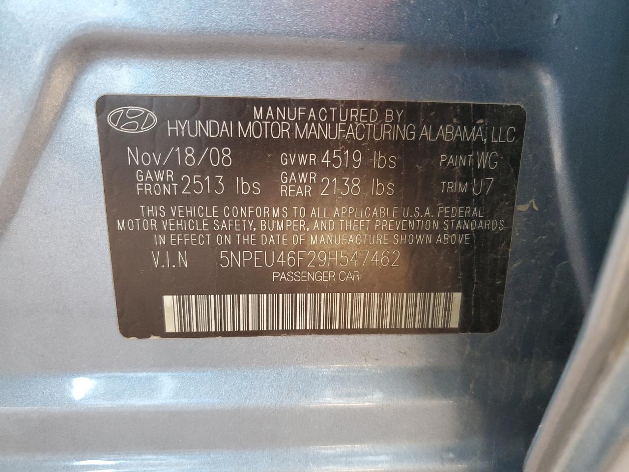 2009 Hyundai Sonata Se VIN: 5NPEU46F29H547462 Lot: 86496465