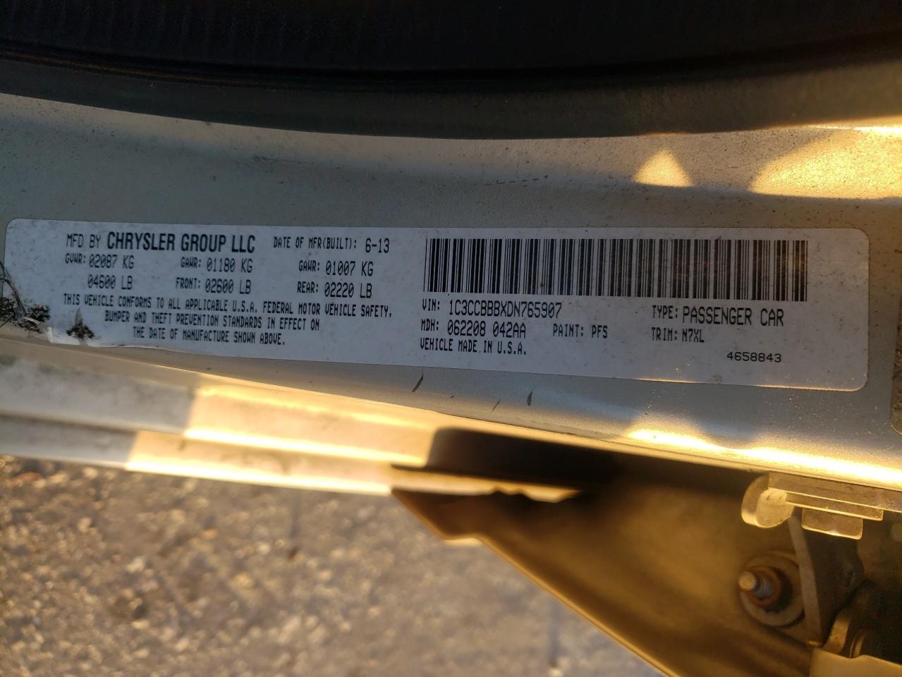 2013 Chrysler 200 Touring VIN: 1C3CCBBBXDN765907 Lot: 84814845