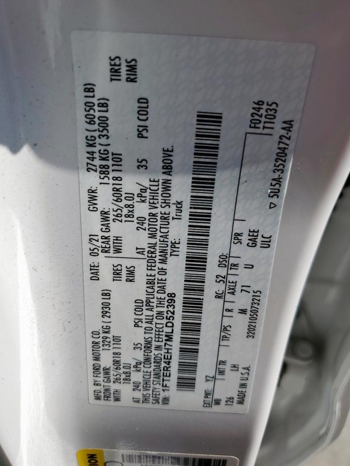 2021 Ford Ranger Xl VIN: 1FTER4EH7MLD52398 Lot: 86091335