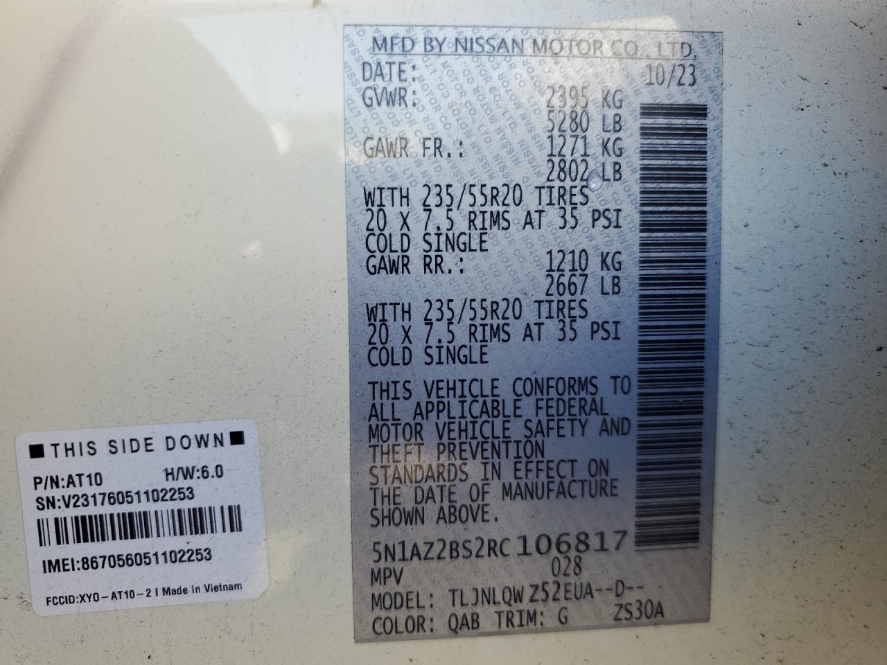 2024 Nissan Murano Sv VIN: 5N1AZ2BS2RC106817 Lot: 84407475