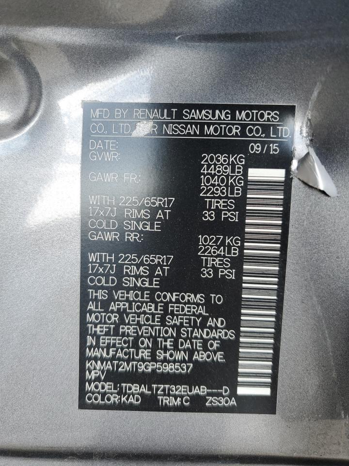 2016 Nissan Rogue S VIN: KNMAT2MT9GP598537 Lot: 85136145