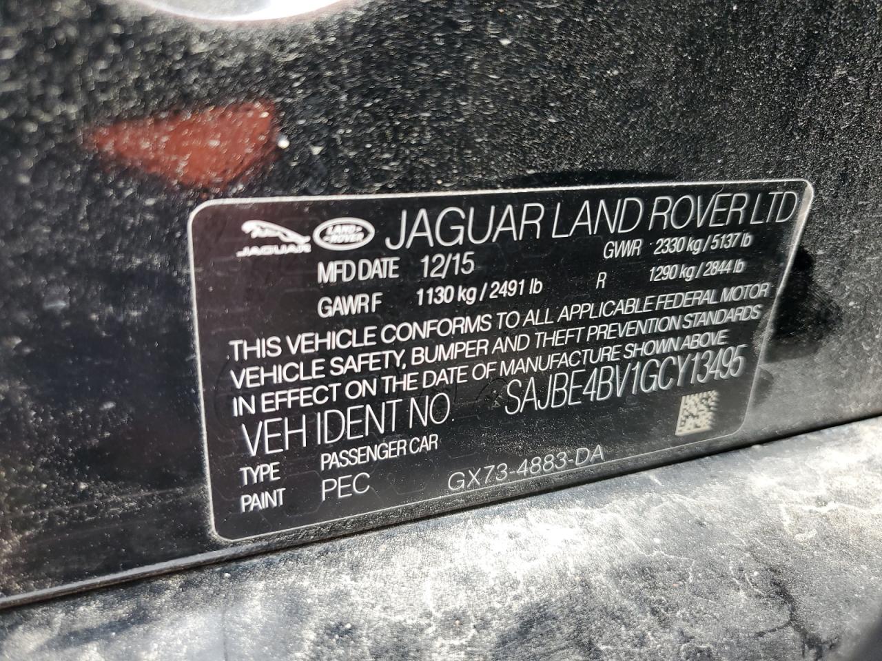 2016 Jaguar Xf Prestige VIN: SAJBE4BV1GCY13495 Lot: 84458195