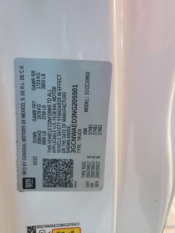 2022 Chevrolet Silverado Ltd C1500 VIN: 3GCNWAED3NG205501 Lot: 84586395