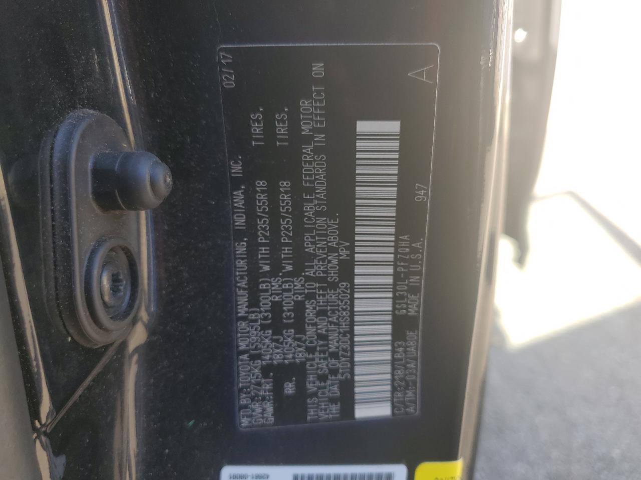 2017 Toyota Sienna Xle VIN: 5TDYZ3DC1HS835029 Lot: 85296425