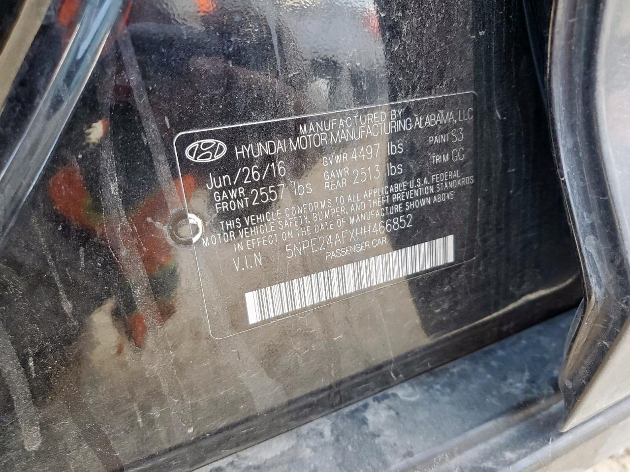 2017 Hyundai Sonata Se VIN: 5NPE24AFXHH466852 Lot: 84481755