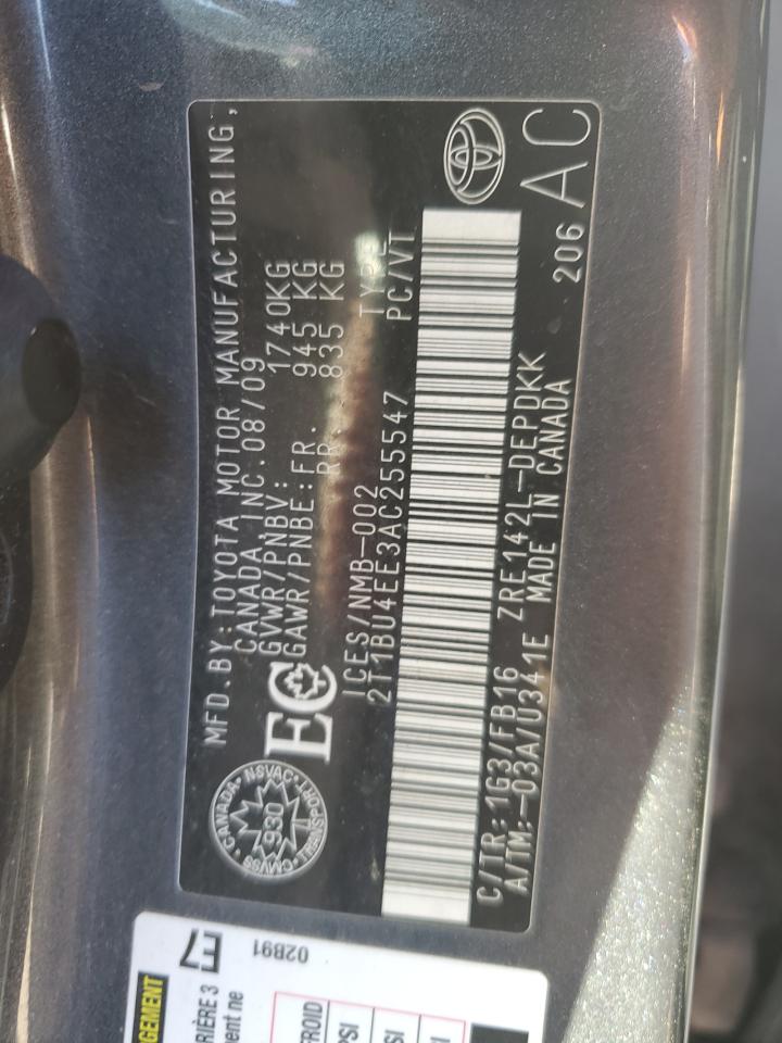 2010 Toyota Corolla Base VIN: 2T1BU4EE3AC255547 Lot: 85516225