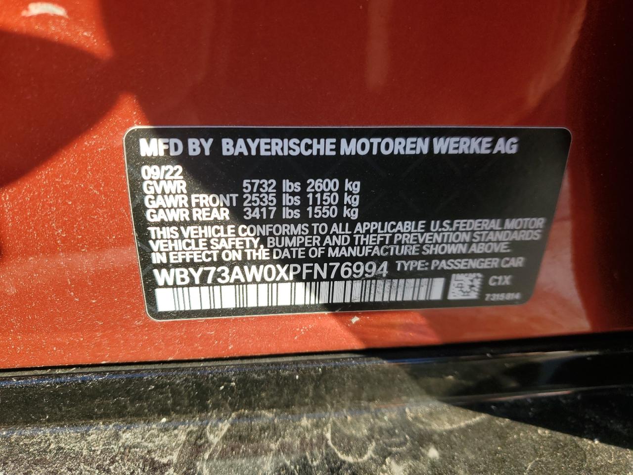 2023 BMW I4 Edrive 40 VIN: WBY73AW0XPFN76994 Lot: 87435885