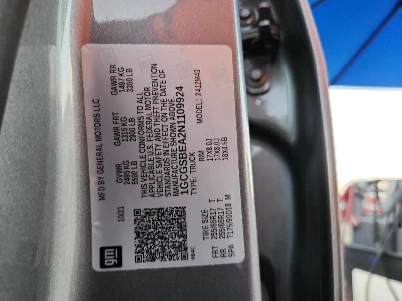 2022 Chevrolet Colorado VIN: 1GCGSBEA2N1109924 Lot: 87067255