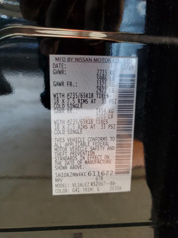 2019 Nissan Pathfinder S VIN: 5N1DR2MN4KC611672 Lot: 71620745