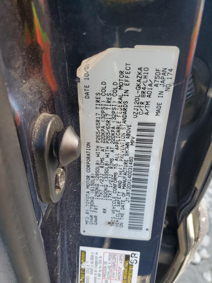 2004 Lexus Gx 470 VIN: JTJBT20X140031480 Lot: 86792345