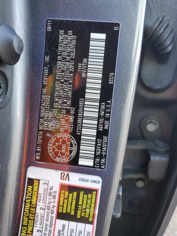 2011 Toyota Venza VIN: 4T3ZA3BB3BU049955 Lot: 85342305