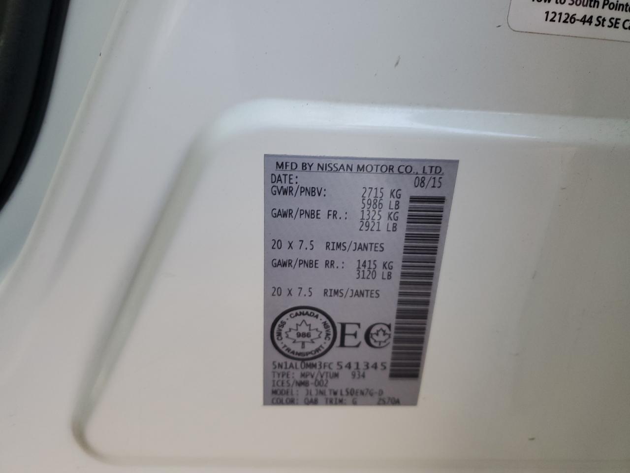 2015 Infiniti Qx60 VIN: 5N1AL0MM3FC541345 Lot: 85934565