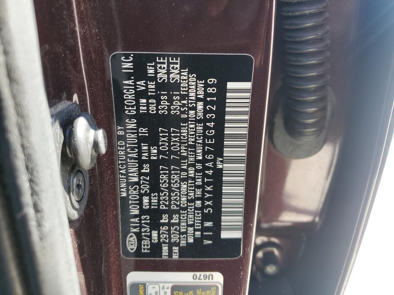 2014 Kia Sorento Lx VIN: 5XYKT4A67EG432189 Lot: 84575165