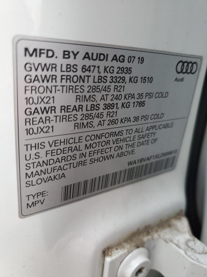 2020 Audi Q8 Premium Plus VIN: WA1BVAF1XLD000613 Lot: 82378565