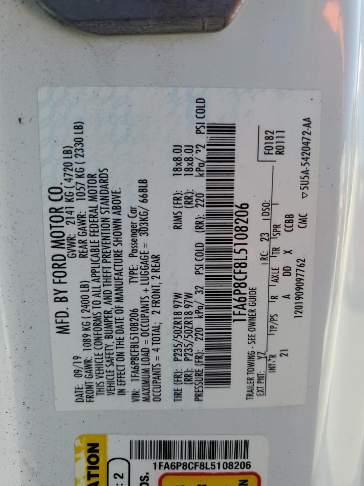 2020 Ford Mustang Gt VIN: 1FA6P8CF8L5108206 Lot: 87449025