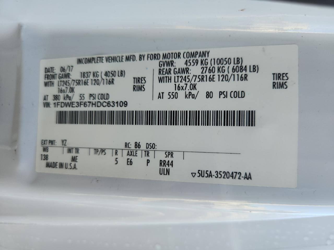 2017 Ford E350 | E350 Econolin VIN: 1FDWE3F67HDC63109 Lot: 84609475