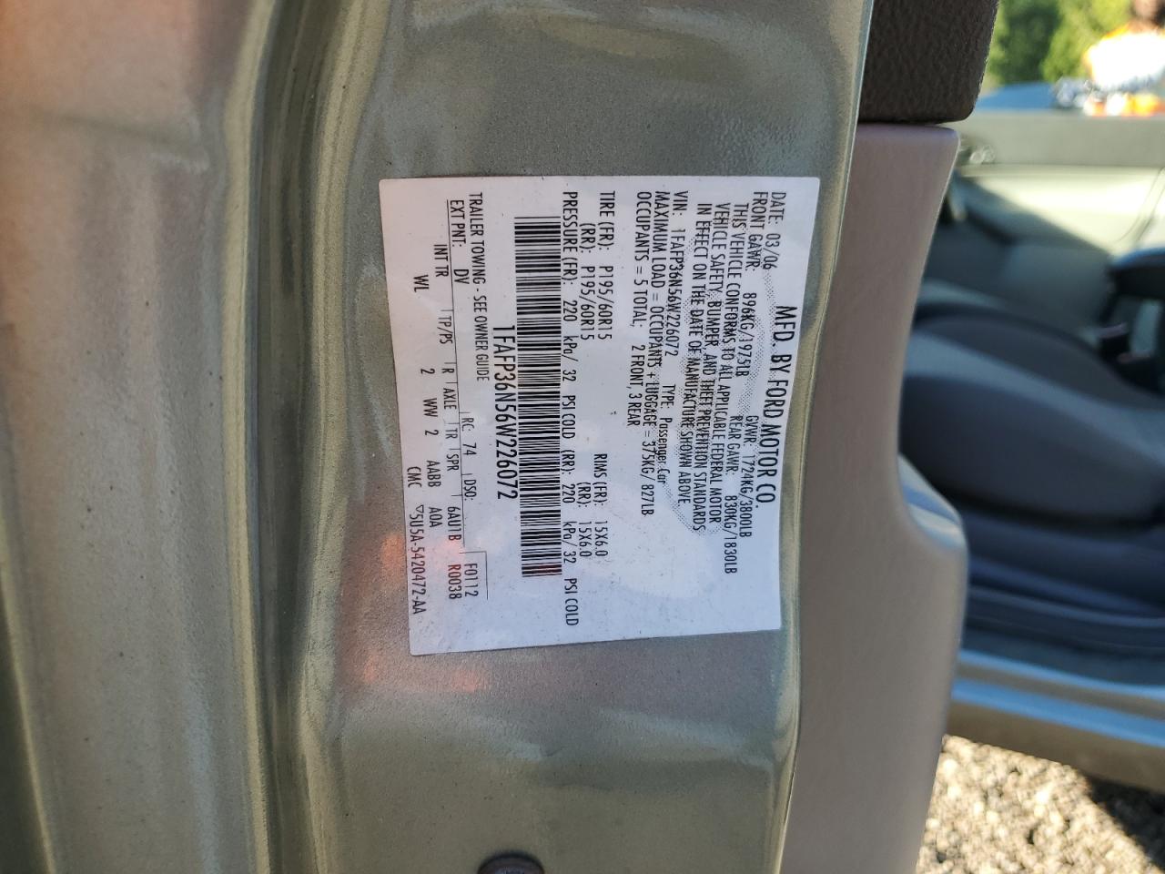 2006 Ford Focus Zxw VIN: 1FAFP36N56W226072 Lot: 82335005