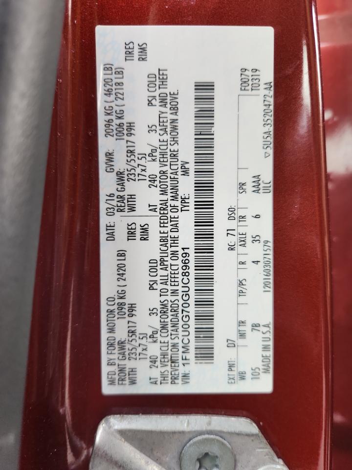 2016 Ford Escape Se VIN: 1FMCU0G70GUC89691 Lot: 87230765