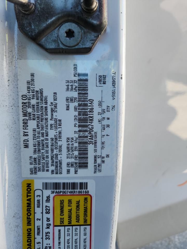 2019 Ford Fusion S VIN: 3FA6P0G74KR186160 Lot: 90604155