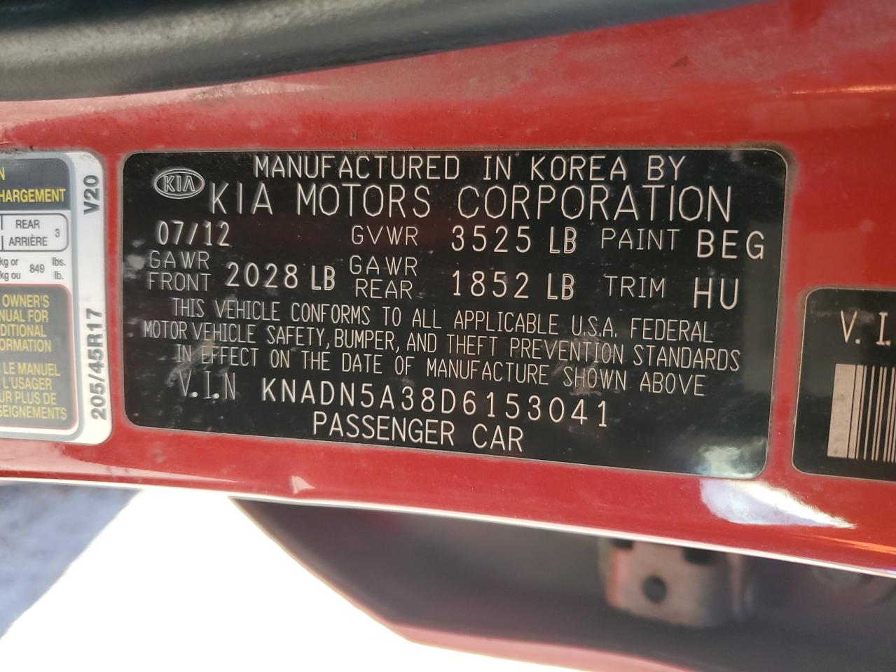 2013 Kia Rio Ex VIN: KNADN5A38D6153041 Lot: 86441315