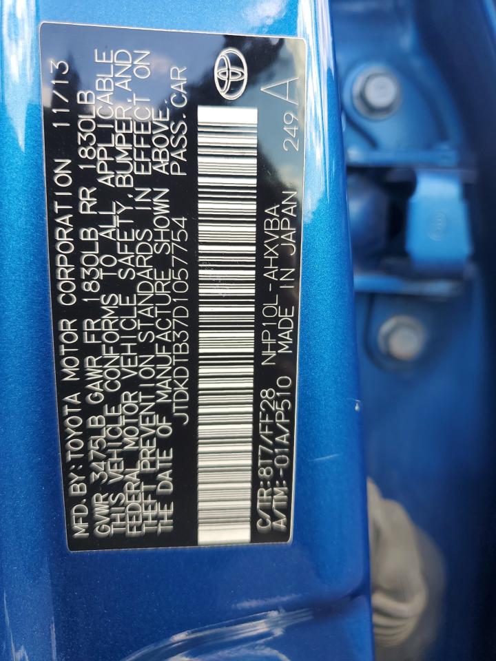 2013 Toyota Prius C VIN: JTDKDTB37D1057754 Lot: 85160435