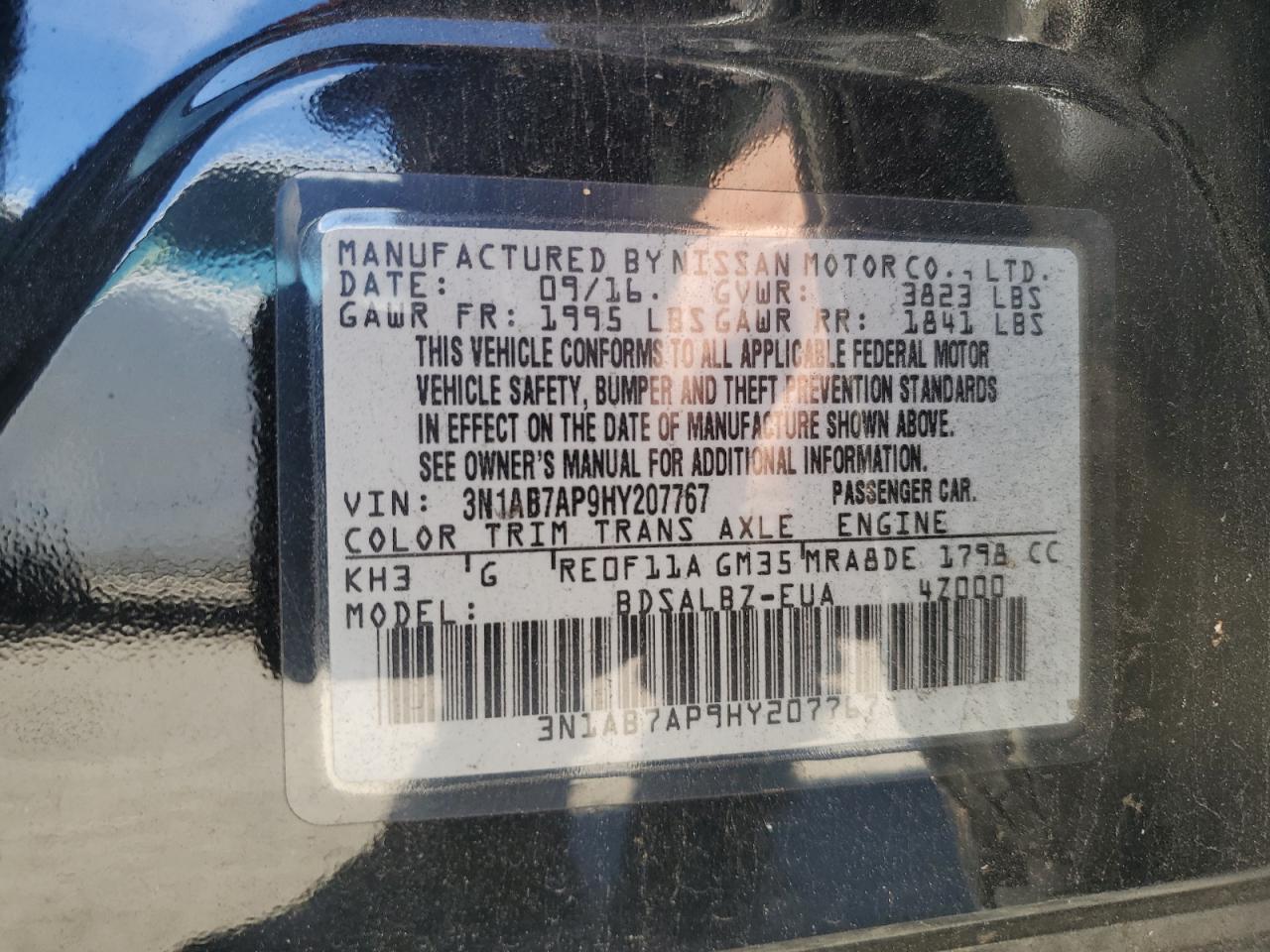 2017 Nissan Sentra S VIN: 3N1AB7AP9HY207767 Lot: 87080975