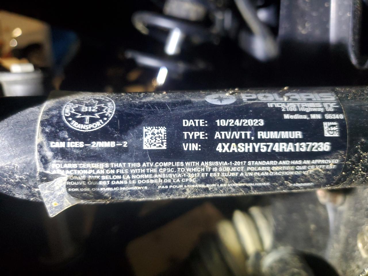 2024 Polaris Sportsman Trail 570 VIN: 4XASHY574RA137236 Lot: 90863545