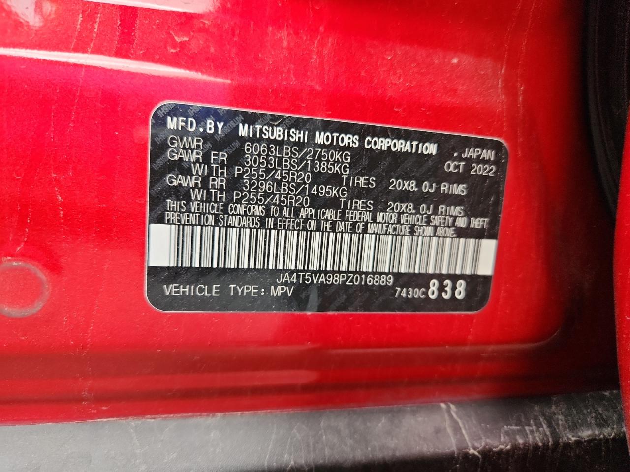 2023 Mitsubishi Outlander Sel VIN: JA4T5VA98PZ016889 Lot: 86190275