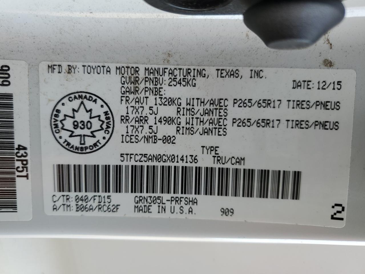 2016 Toyota Tacoma Double Cab VIN: 5TFCZ5AN0GX014136 Lot: 85881705