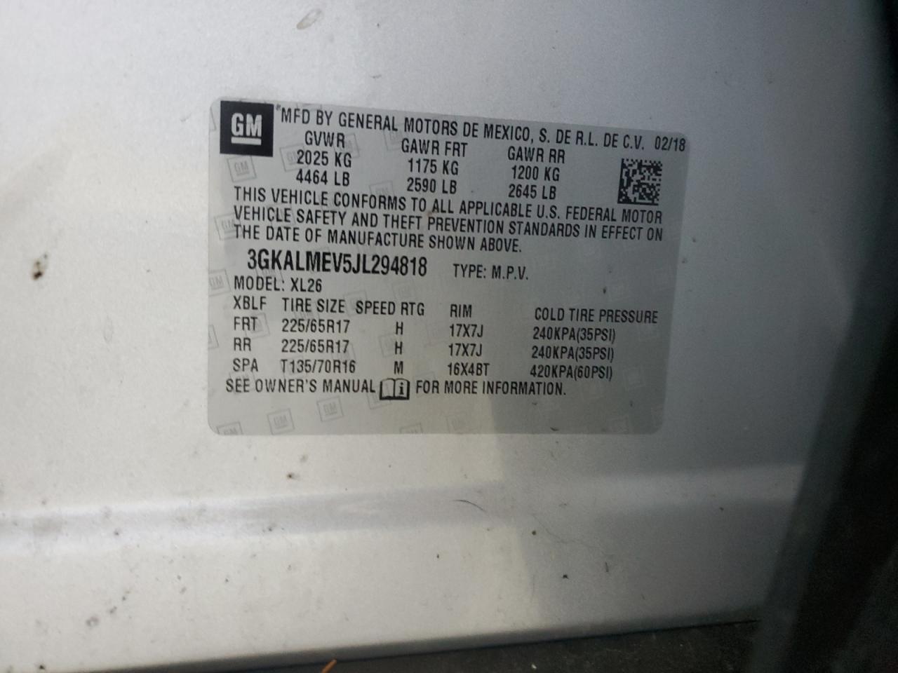 2018 GMC Terrain Sle VIN: 3GKALMEV5JL294818 Lot: 87276145