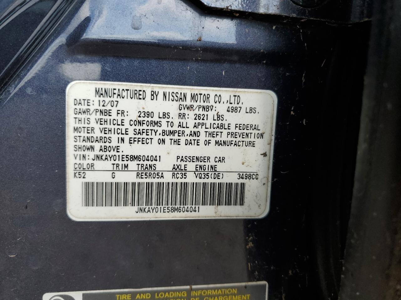 2008 Infiniti M35 Base VIN: JNKAY01E58M604041 Lot: 90285415