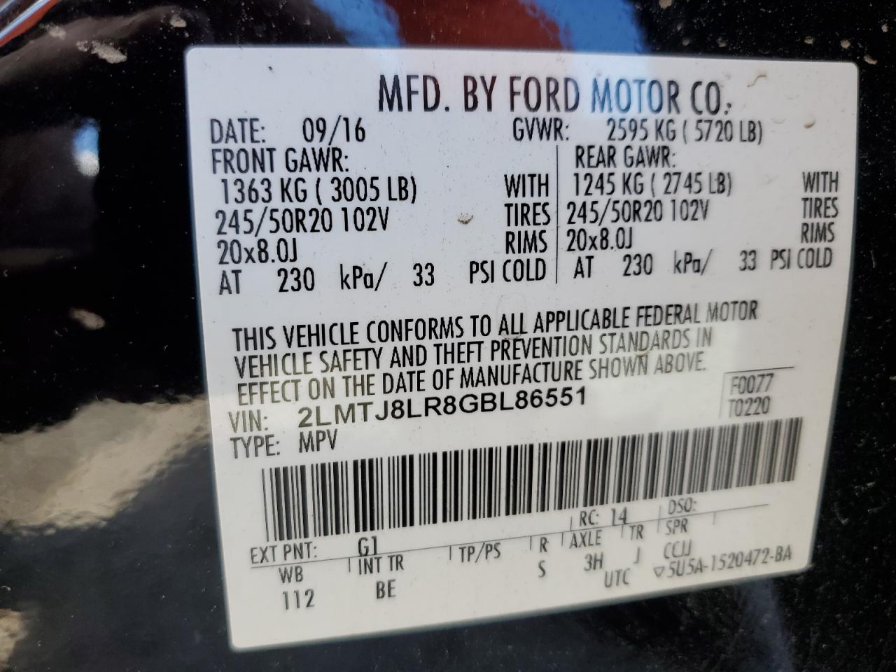 2016 Lincoln Mkx Reserve VIN: 2LMTJ8LR8GBL86551 Lot: 90667035