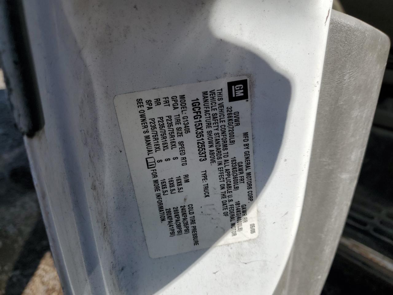 2005 Chevrolet Express G1500 VIN: 1GCFG15X351255373 Lot: 89558455