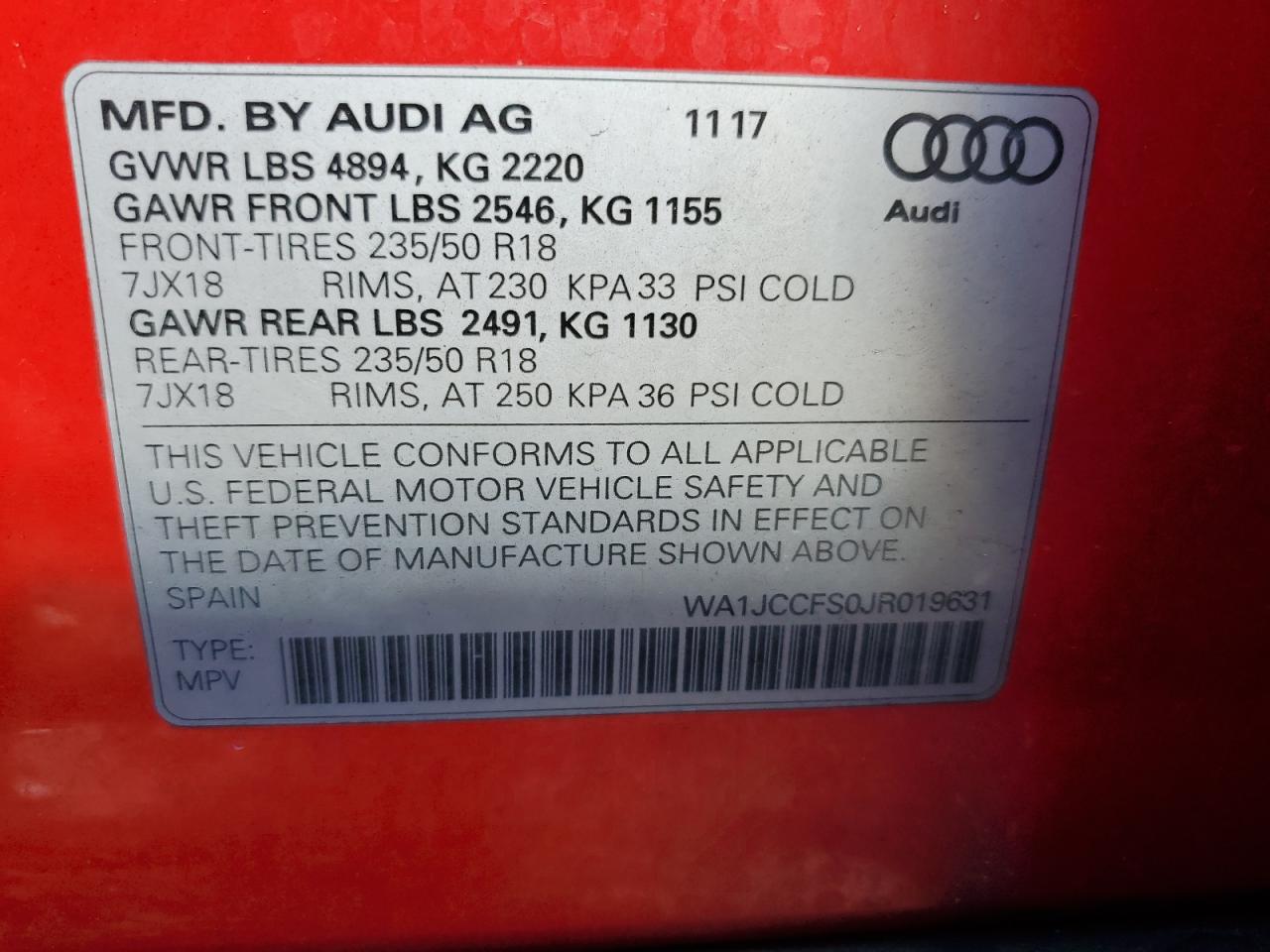 2018 Audi Q3 Premium Plus VIN: WA1JCCFS0JR019631 Lot: 90737015