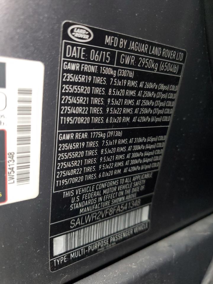 2015 Land Rover Range Rover Sport Hse VIN: SALWR2VF8FA541348 Lot: 86466815
