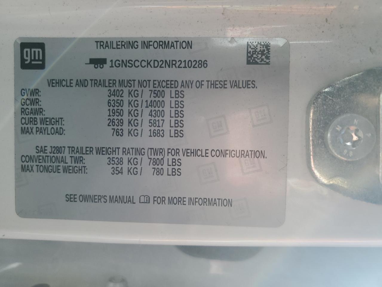 2022 Chevrolet Suburban C1500 Lt VIN: 1GNSCCKD2NR210286 Lot: 86811035